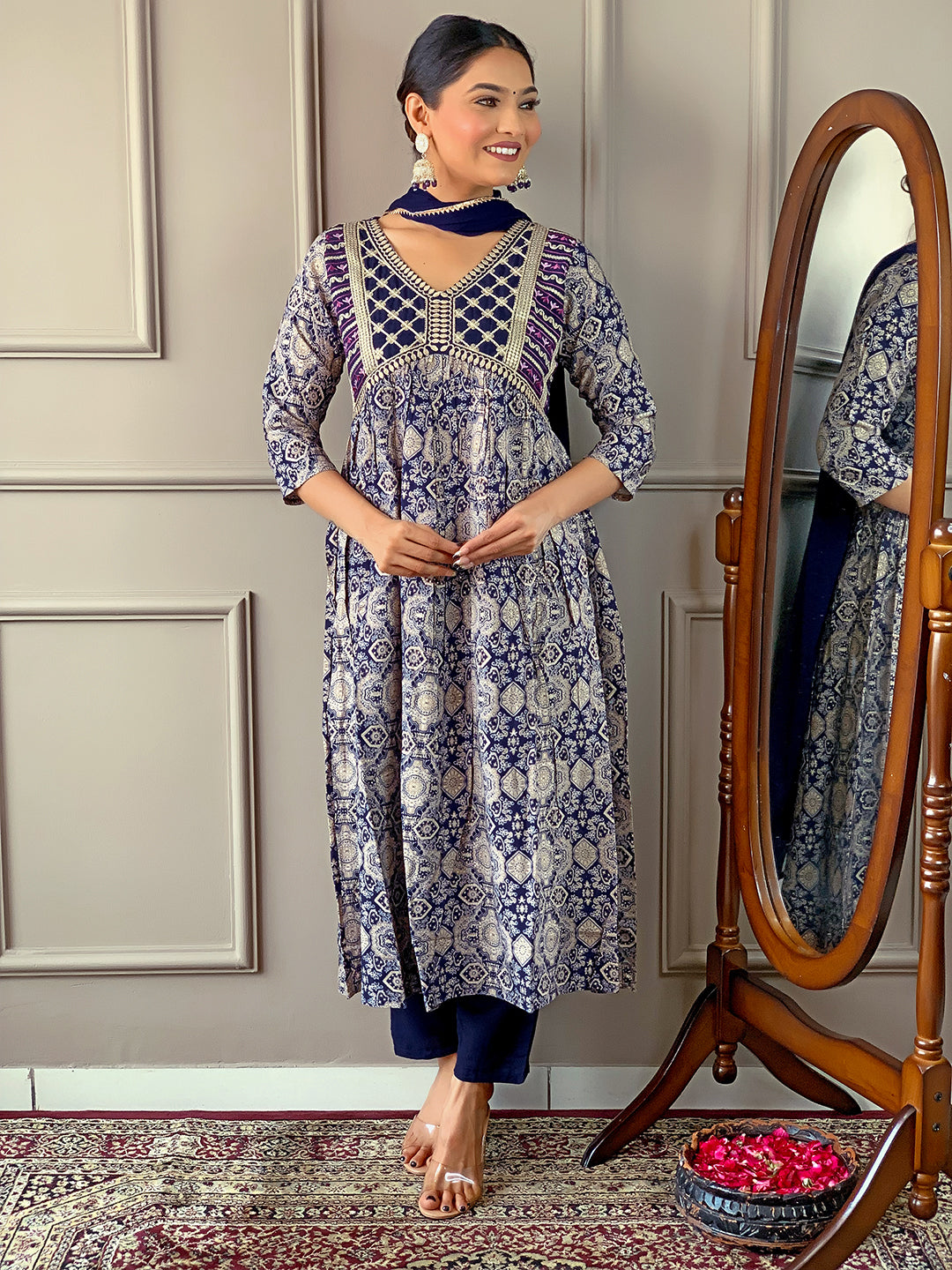 Blissful Pure Rayon Embroidery Suit Set