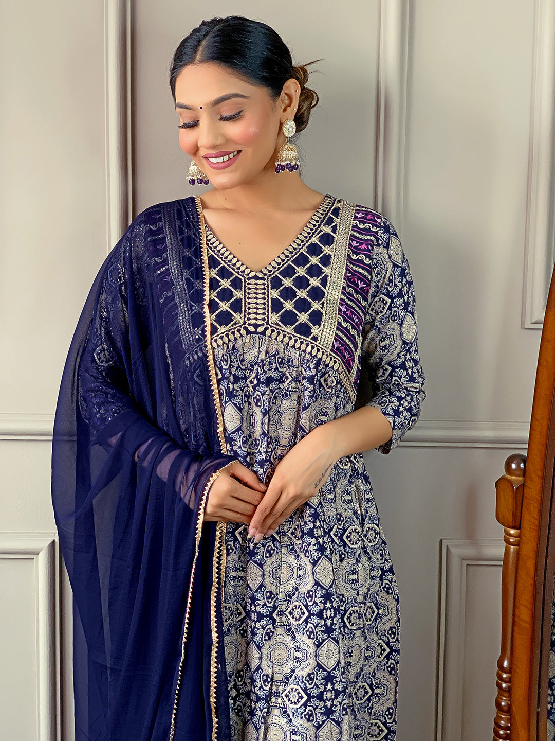 Blissful Pure Rayon Embroidery Suit Set