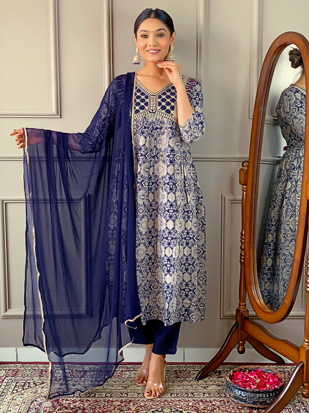 Blissful Pure Rayon Embroidery Suit Set
