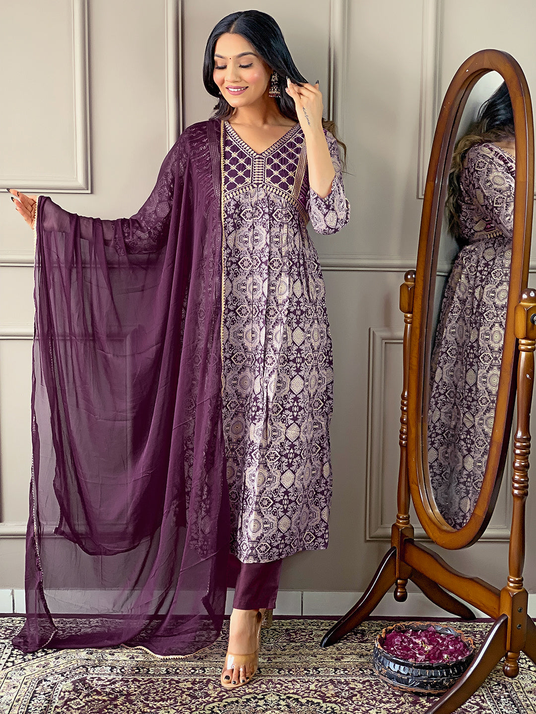 Blissful Pure Rayon Embroidery Suit Set