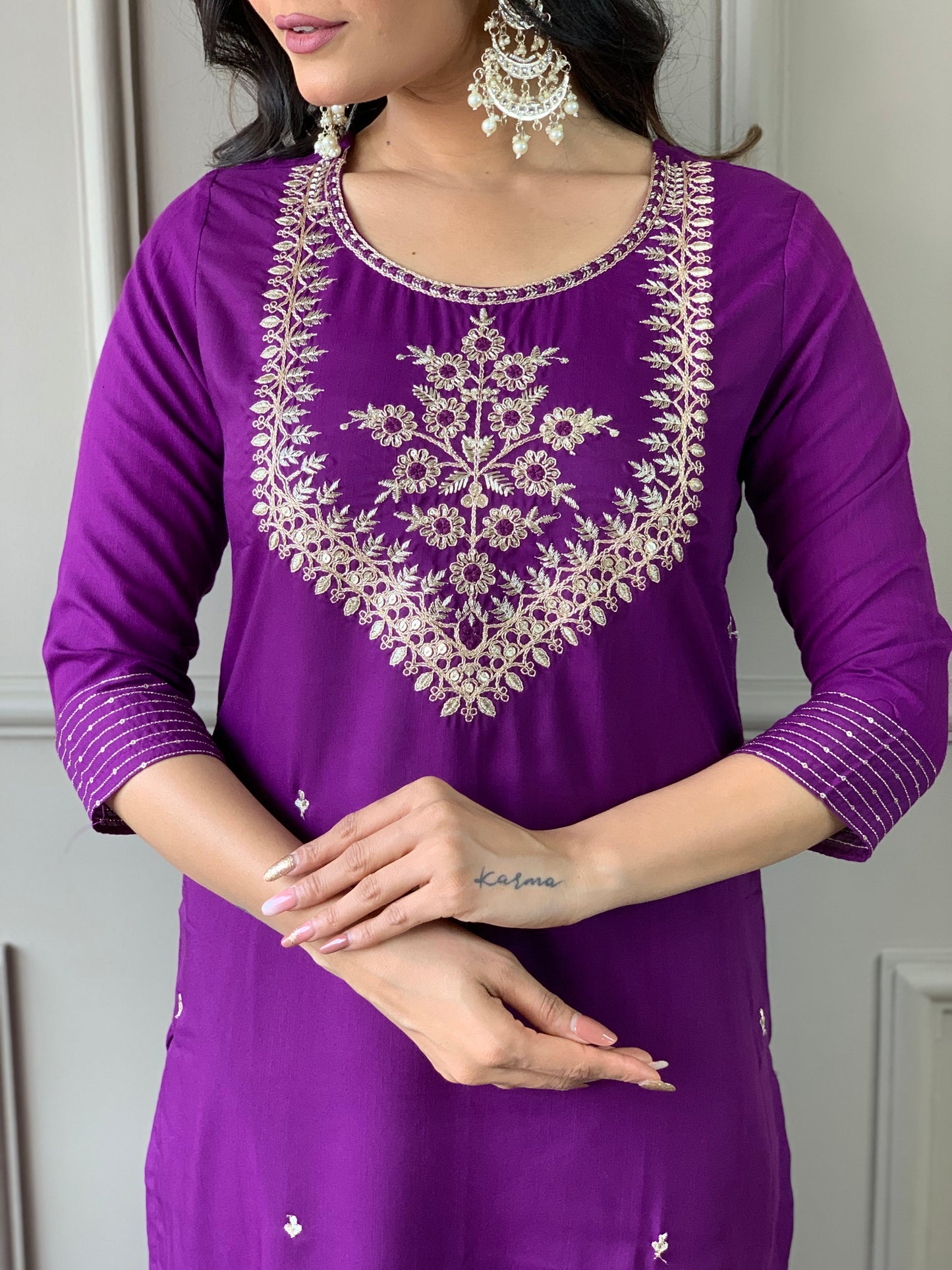 Phenomenal Purple Pure Rayon Embroidery Suit Set