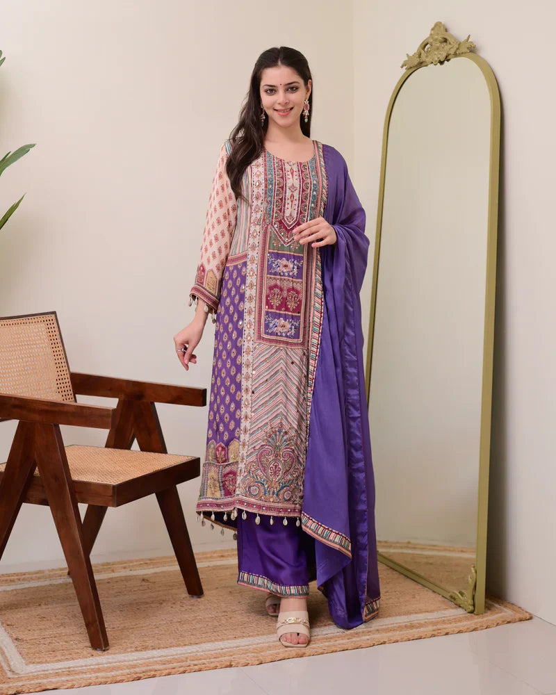 Most Beautiful Pure Chinon A-Line Suit Set