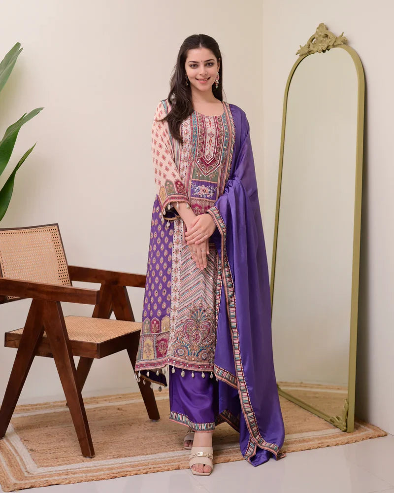 Most Beautiful Pure Chinon A-Line Suit Set