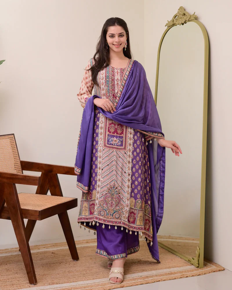 Most Beautiful Pure Chinon A-Line Suit Set