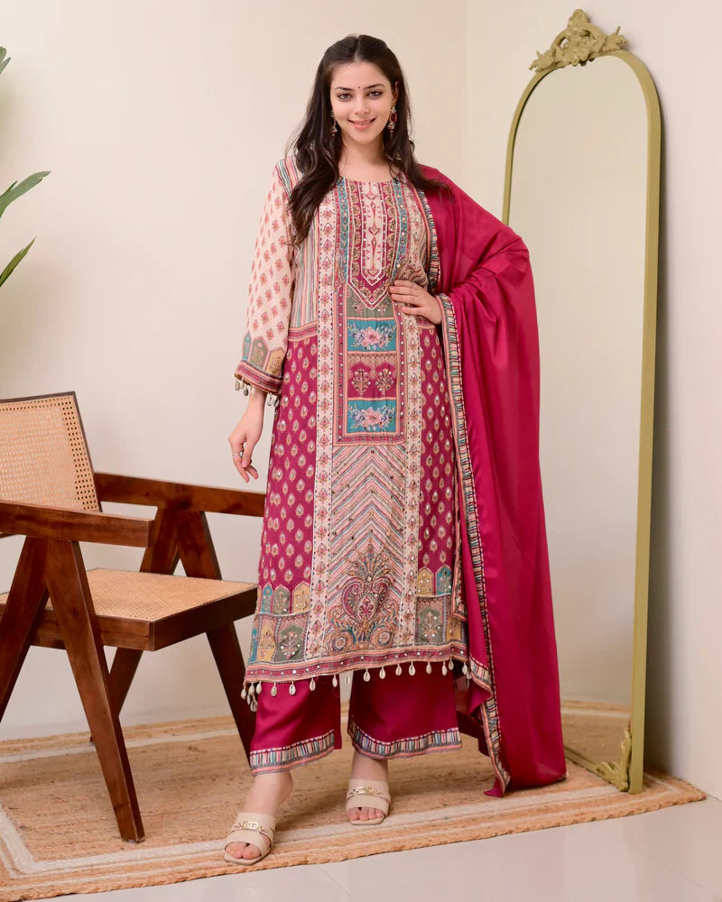 Most Beautiful Pure Chinon A-Line Suit Set