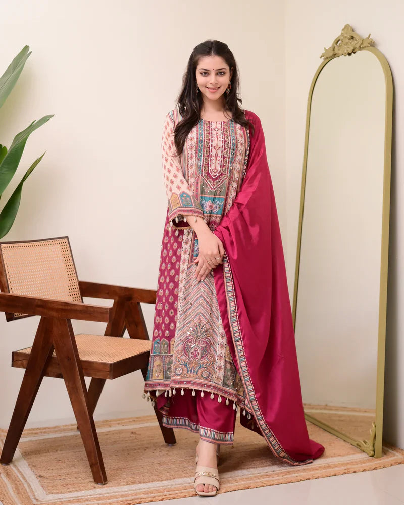 Most Beautiful Pure Chinon A-Line Suit Set