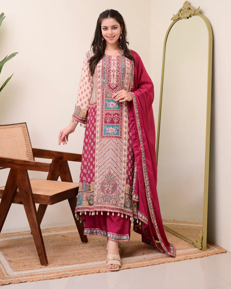 Most Beautiful Pure Chinon A-Line Suit Set