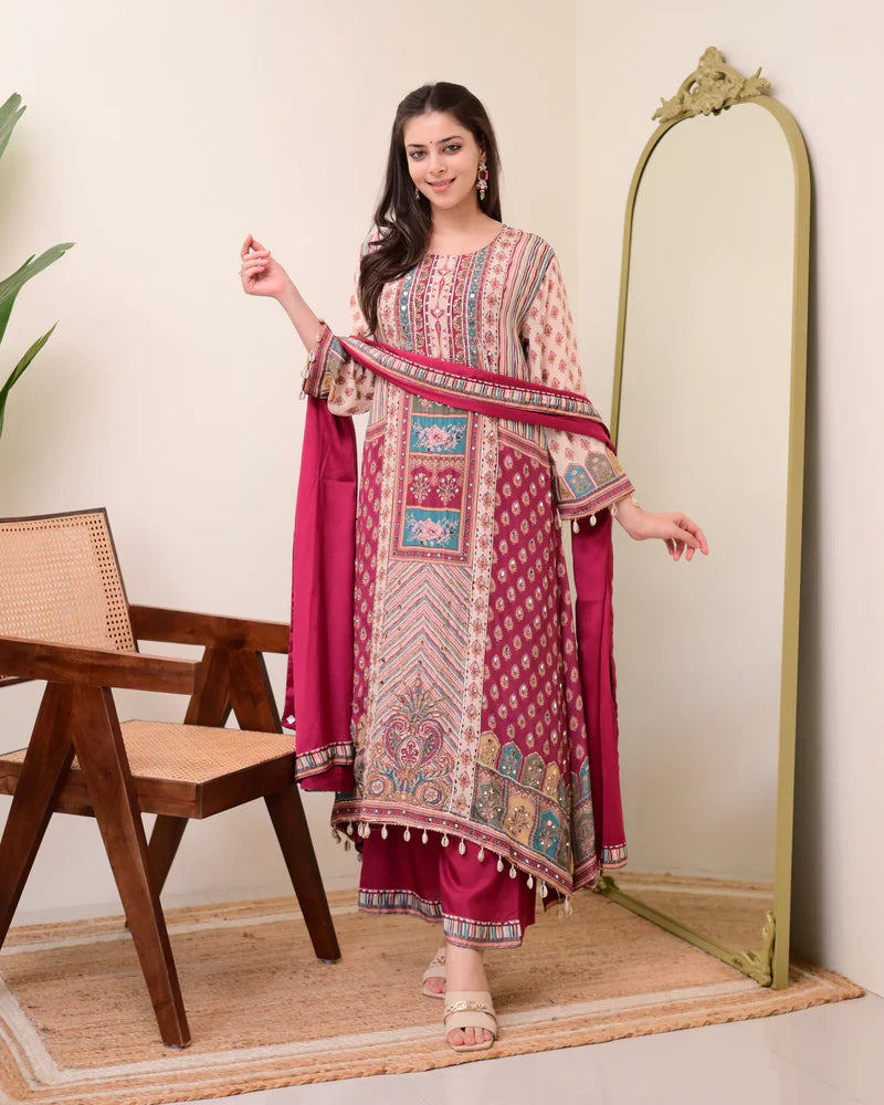 Most Beautiful Pure Chinon A-Line Suit Set