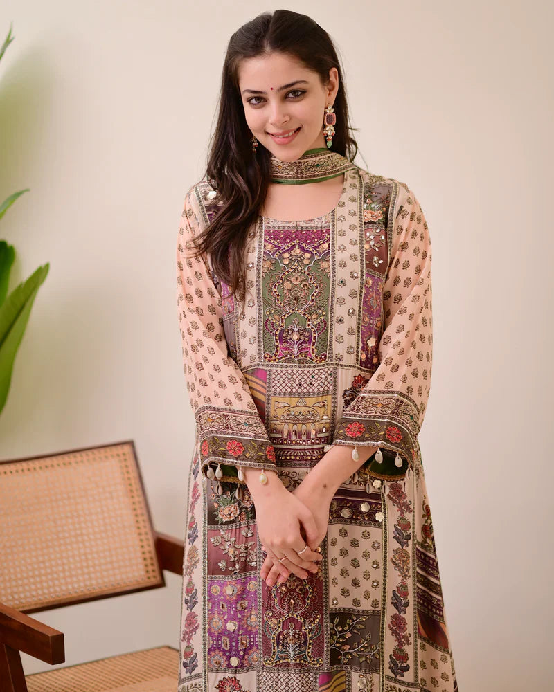 Most Beautiful Pure Chinon A-Line Suit Set