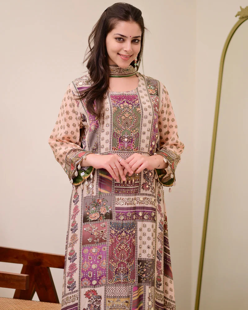 Most Beautiful Pure Chinon A-Line Suit Set