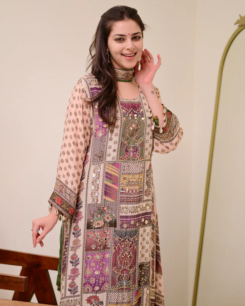 Most Beautiful Pure Chinon A-Line Suit Set
