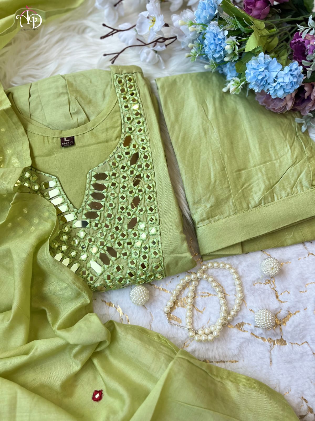 Stunning Mal Chanderi Silk Suit Set With Real Mirror Style