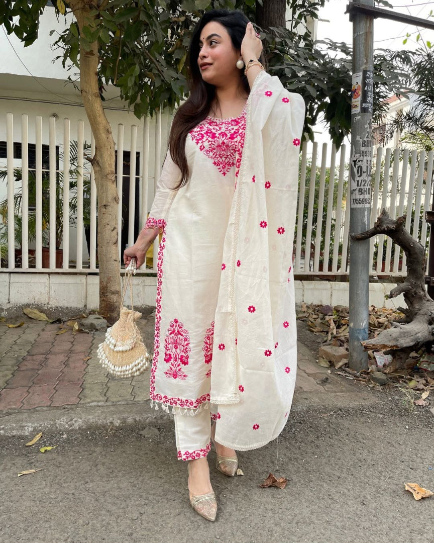 Most Beautiful Pure Chanderi Silk Embroidery Suit Set