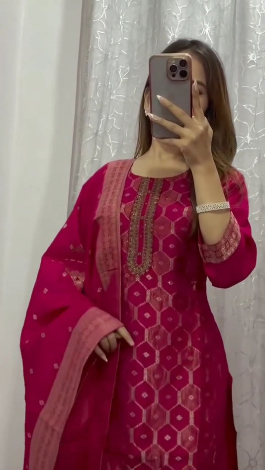 Most Beautiful Pure Banarasi Silk Jequard Weaving Suit Set