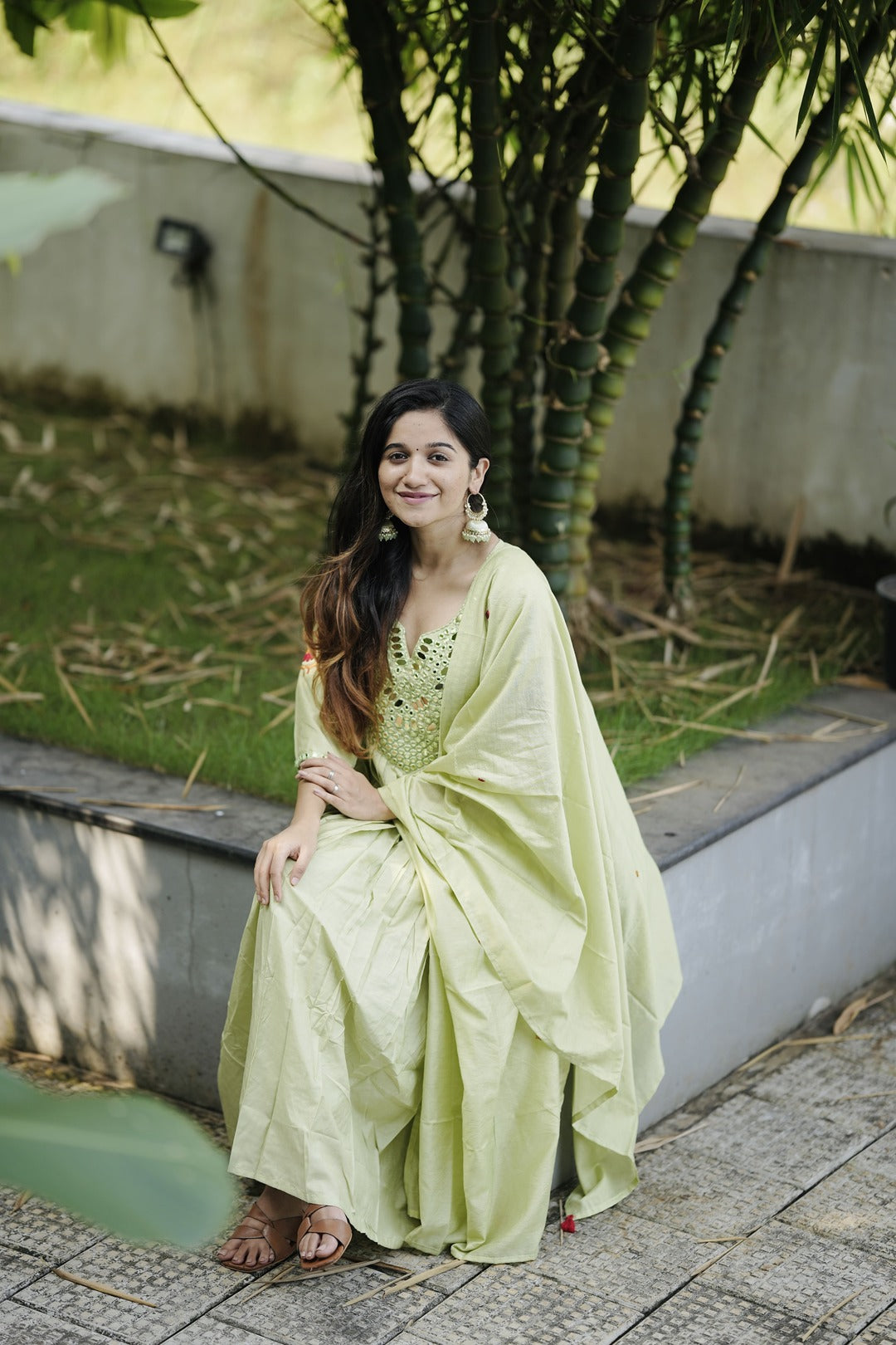 Stunning Mal Chanderi Silk Suit Set With Real Mirror Style