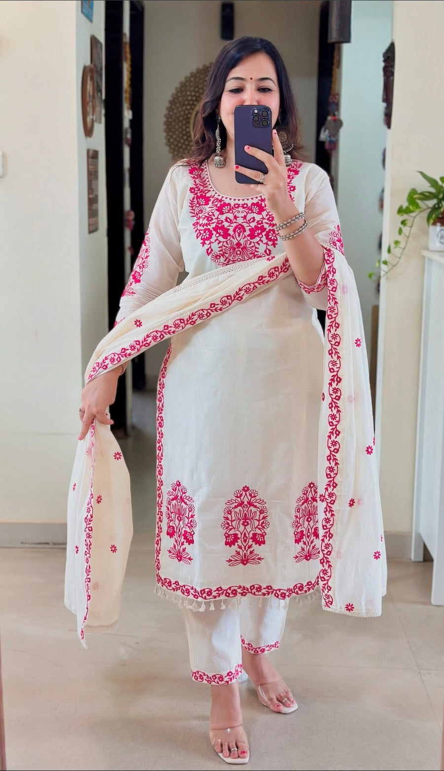 Most Beautiful Mul Chanderi Silk Embroidery Suit Set