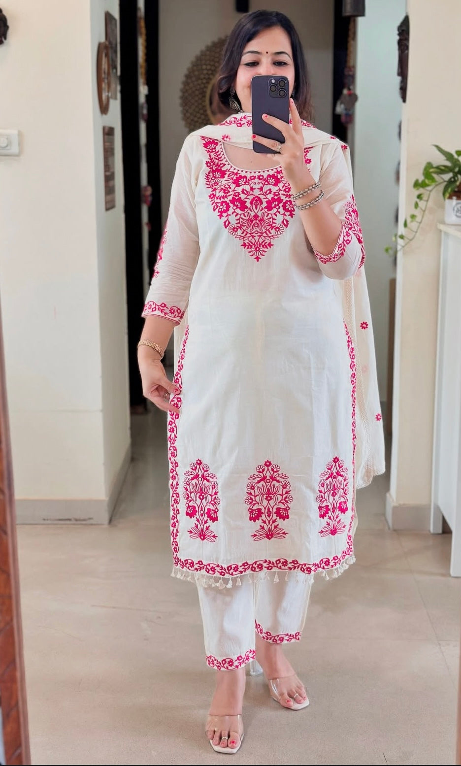 Most Beautiful Mul Chanderi Silk Embroidery Suit Set