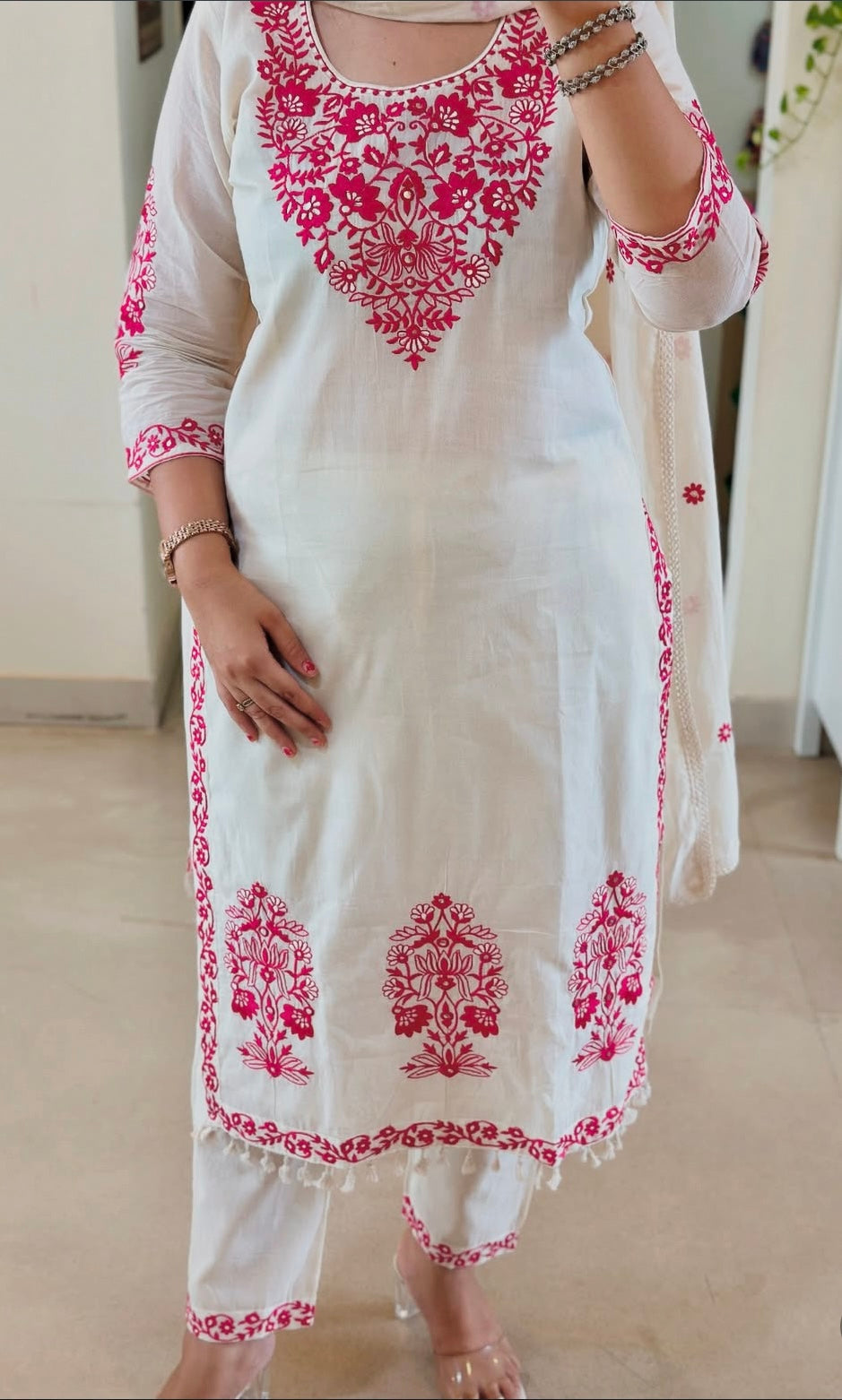 Most Beautiful Mul Chanderi Silk Embroidery Suit Set