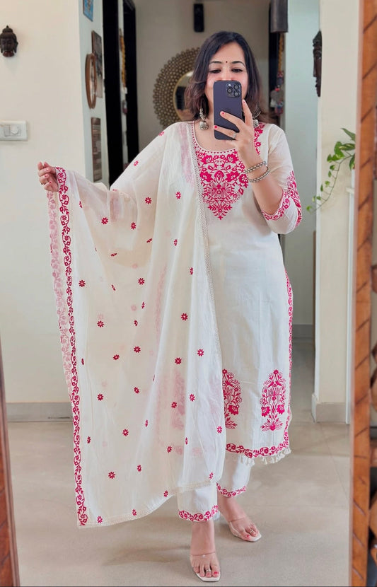 Most Beautiful Mul Chanderi Silk Embroidery Suit Set