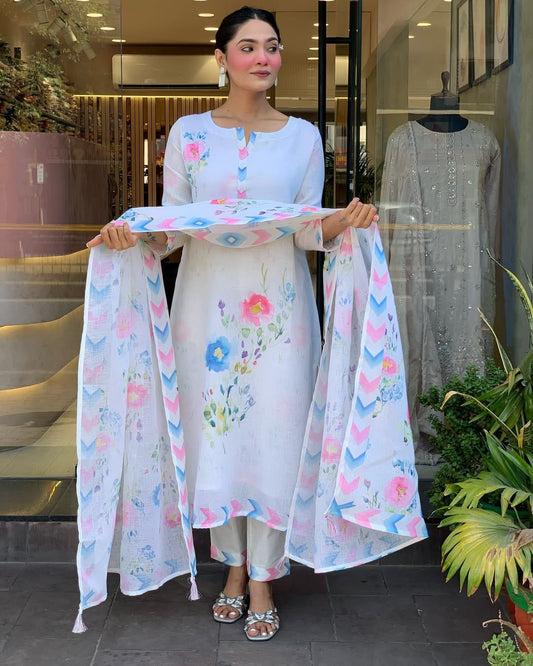 Sophisticated Linen Flower Printed Suit Set