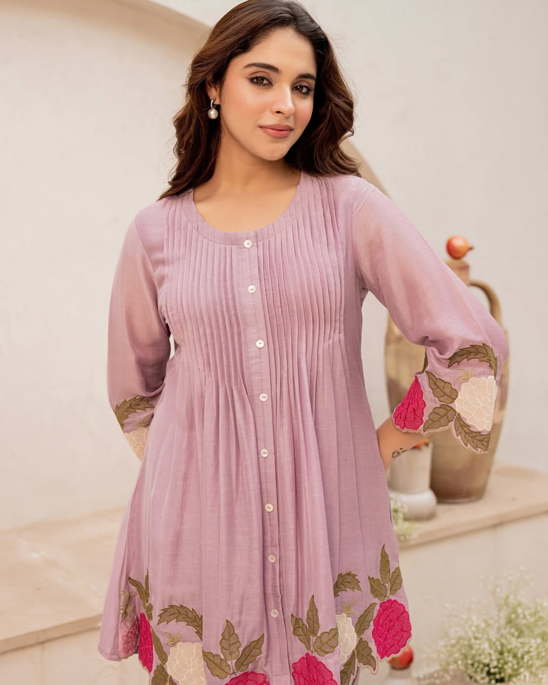 Very Beautiful Mul Chanderi Embroidery Cord Set