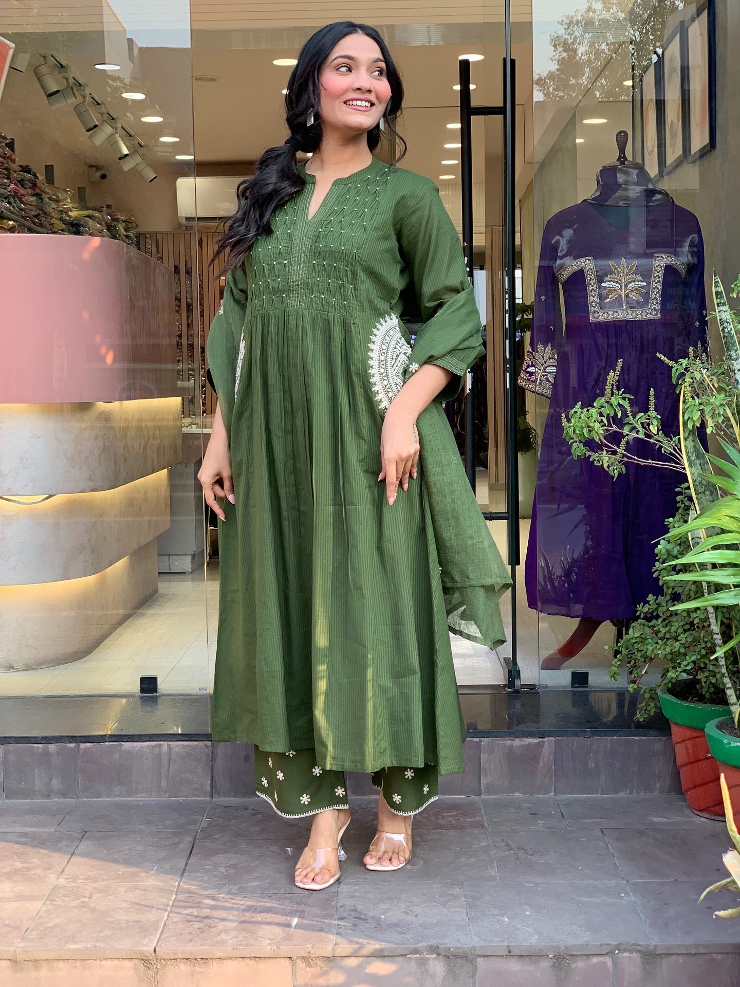 Very Graceful Pure Mul Cotton Embroidery Suit Set