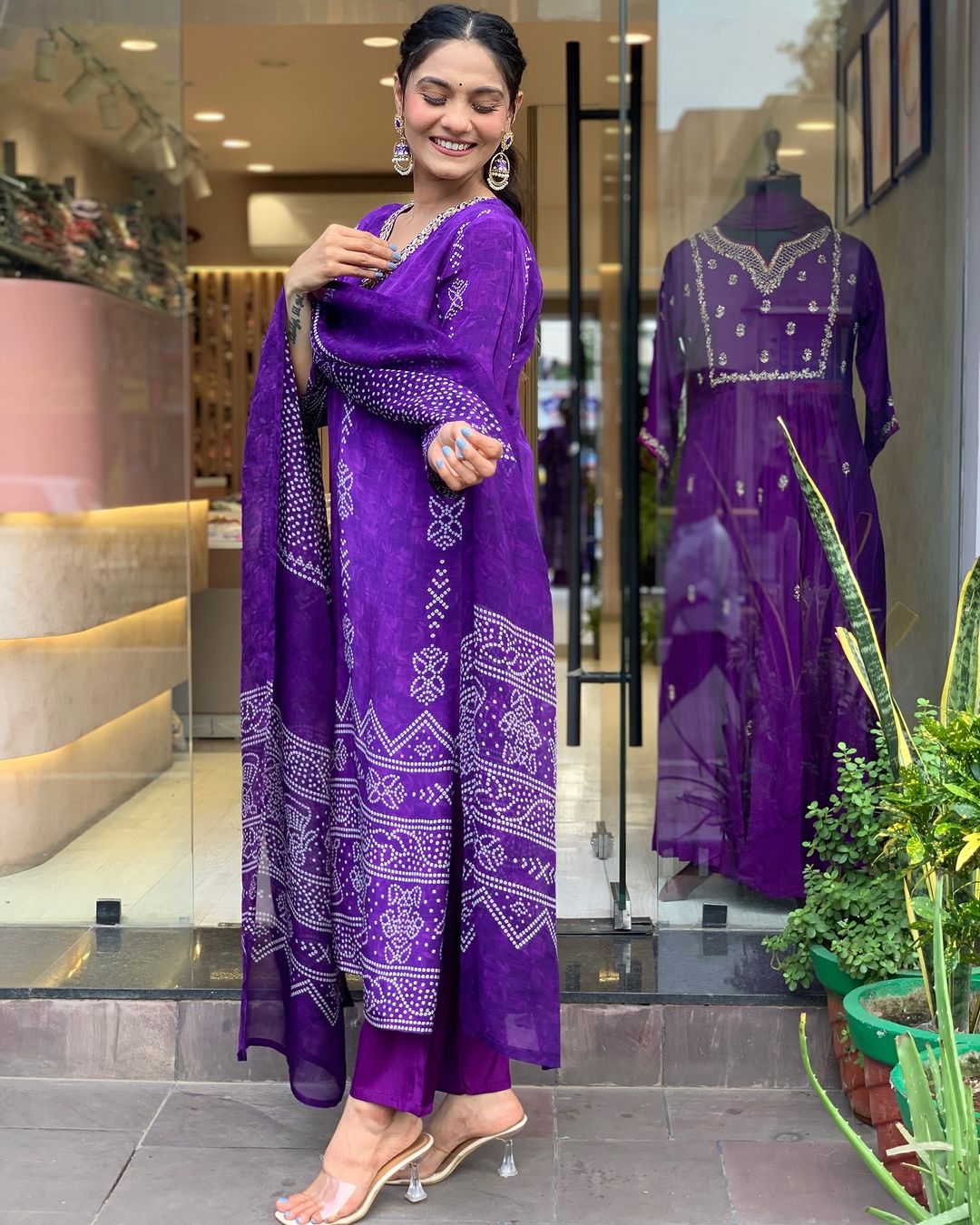 Beautiful Silk Blend Bandhani Print Suit Set