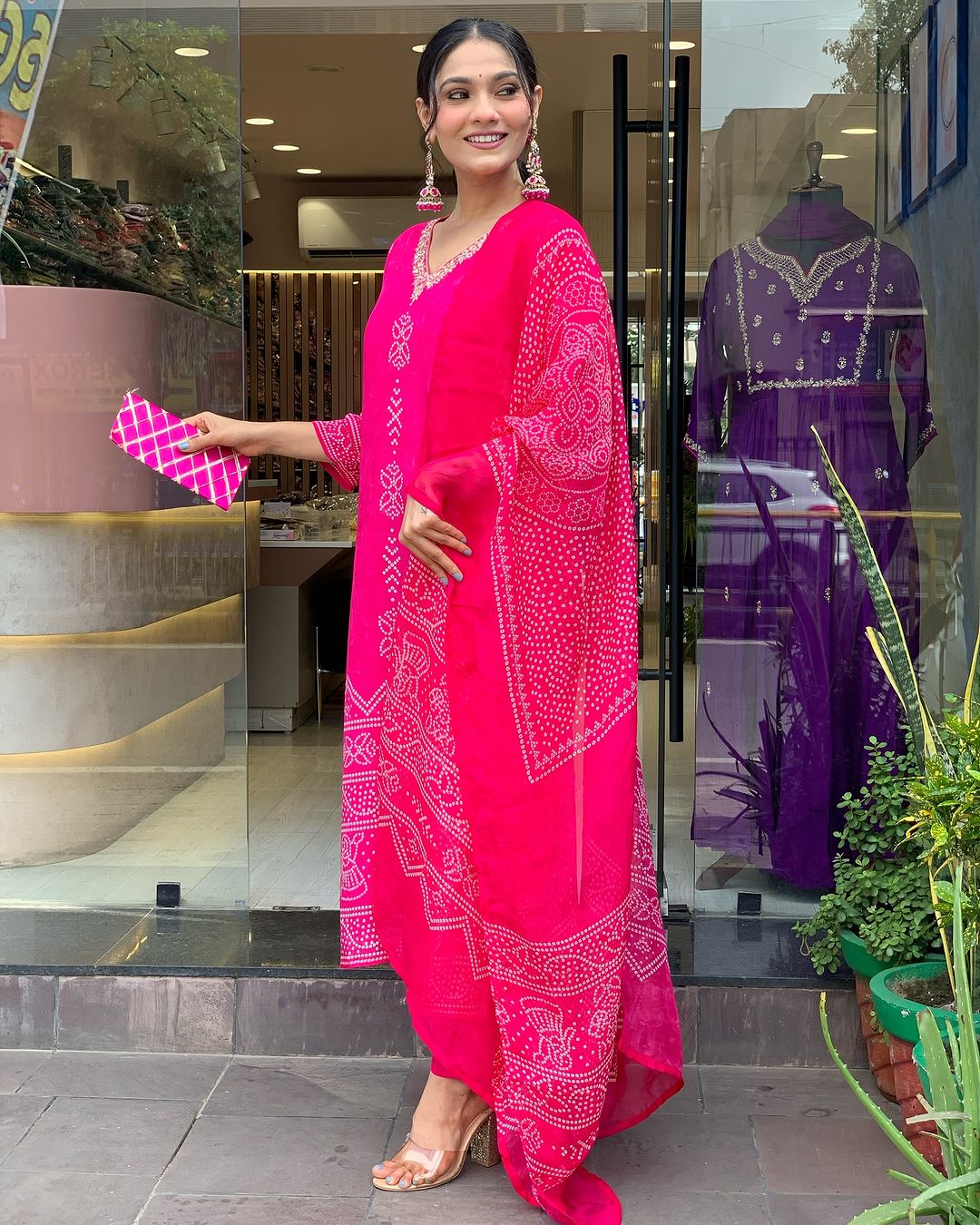 Beautiful Silk Blend Bandhani Print Suit Set