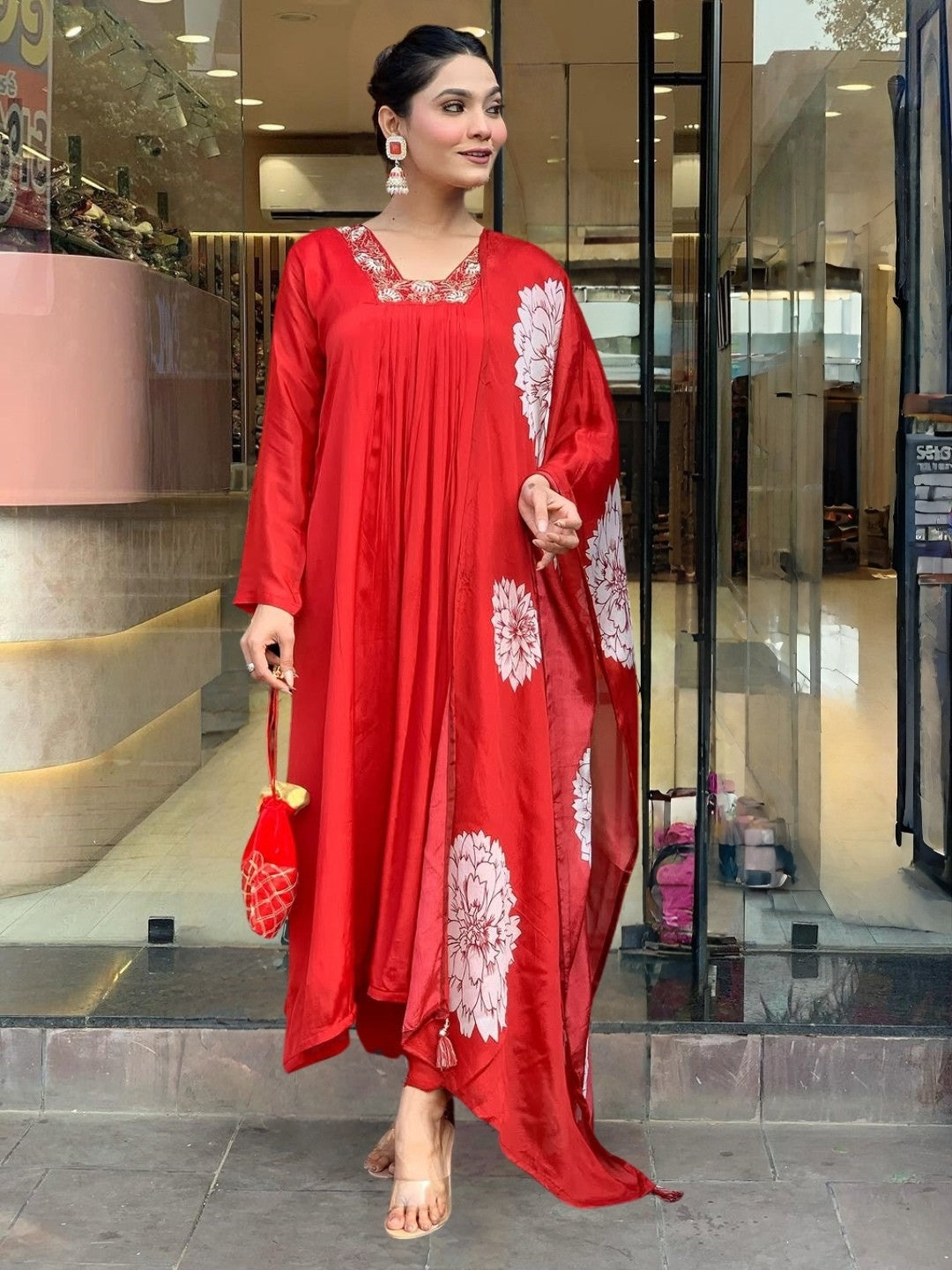Very Lovely Soft Chinon Embroidery Suit Set