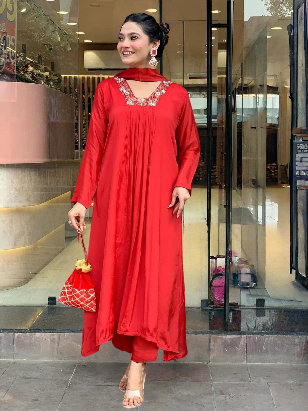 Very Lovely Soft Chinon Embroidery Suit Set