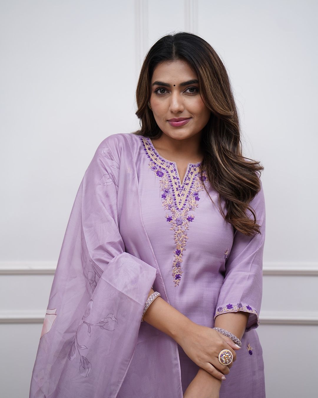 Quintessential Lavander Rayon Suit Set With Embroidary Work