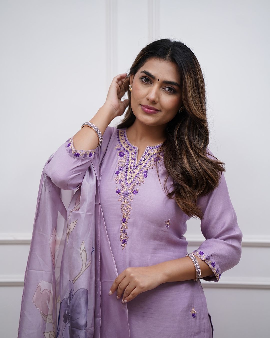 Quintessential Lavander Rayon Suit Set With Embroidary Work
