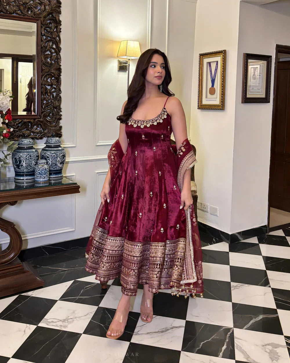 Trending Classic Maroon Anarkali Suit Set