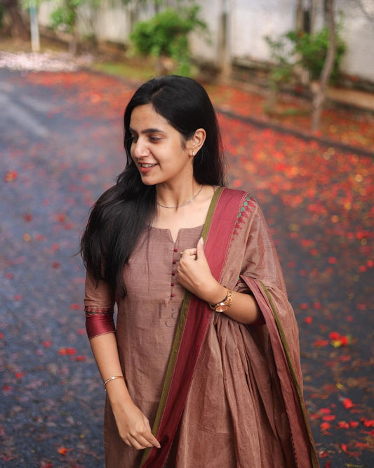 Elegant Kanchi Cotton Suit Set With Jaquard Dupatta