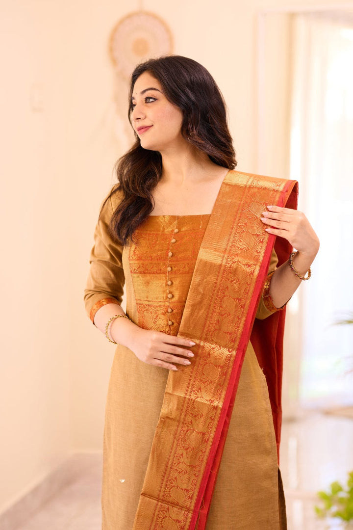 Most Trending Cream Color Kanchi Cotton Suit Set