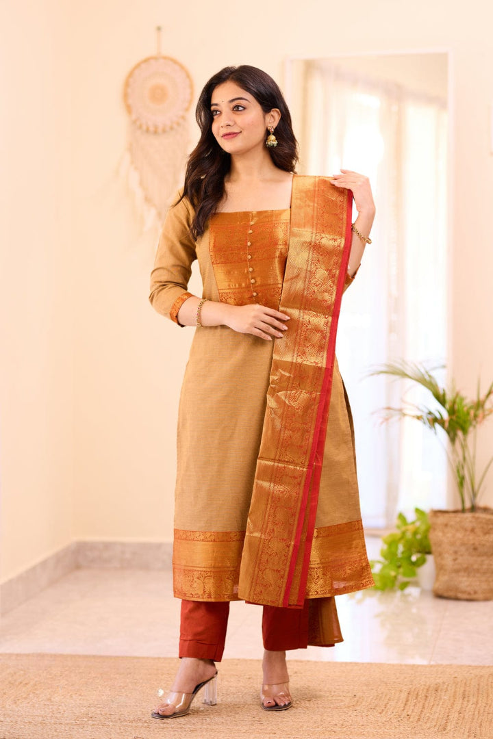 Most Trending Cream Color Kanchi Cotton Suit Set