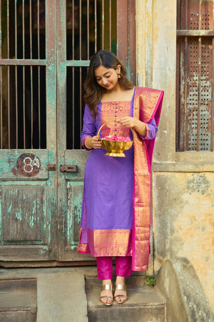 Most Trending Lavender Color Kanchi Cotton Suit Set