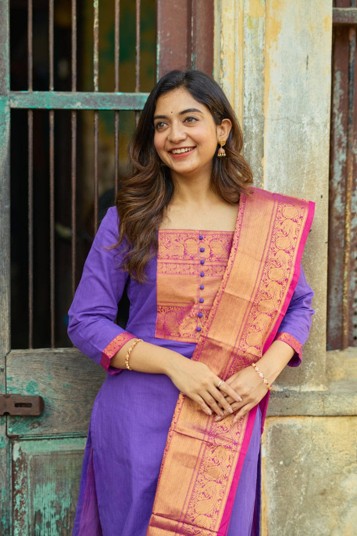 Most Trending Lavender Color Kanchi Cotton Suit Set