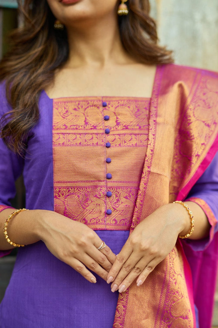 Most Trending Lavender Color Kanchi Cotton Suit Set