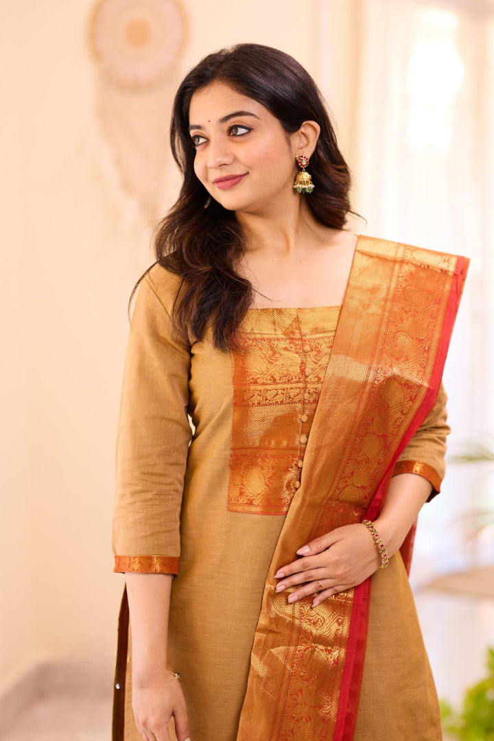 Most Trending Cream Color Kanchi Cotton Suit Set