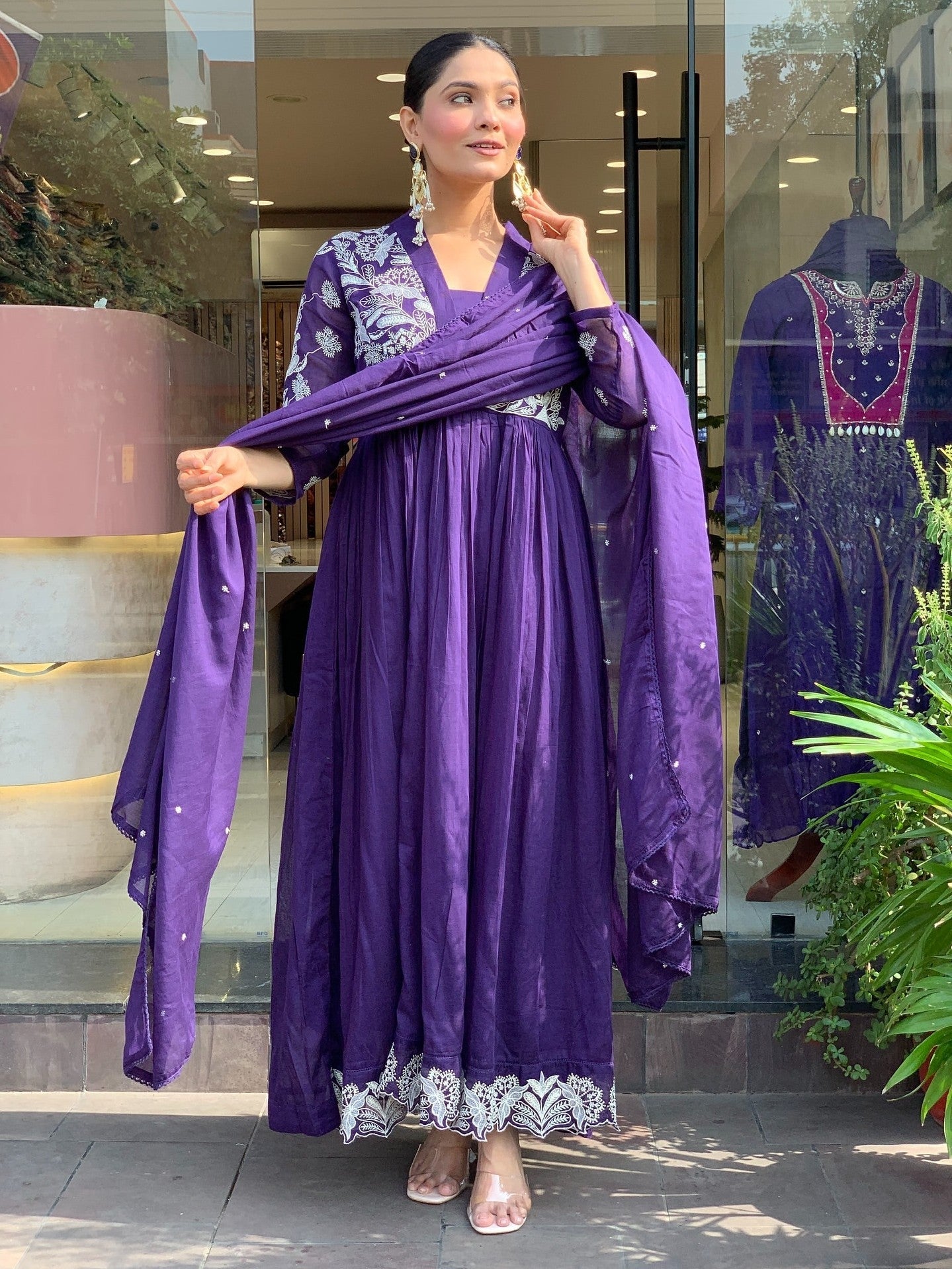 Beautiful Roman Silk Embroidery Suit Set