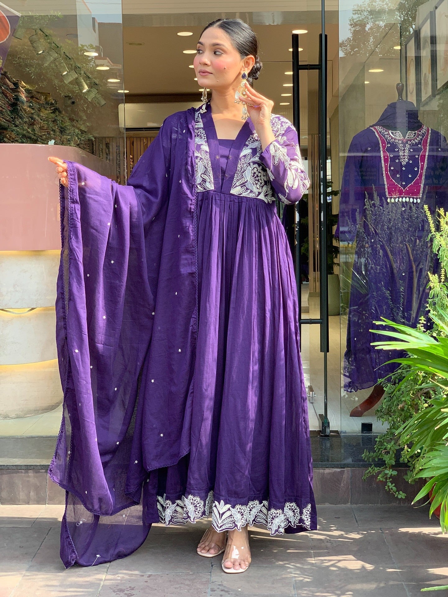 Beautiful Roman Silk Embroidery Suit Set