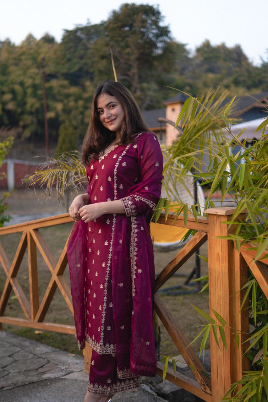 Most Elegant Chanderi Silk Embroidery Suit Set