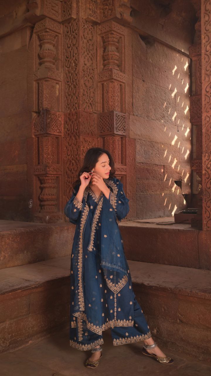 Most Elegant Chanderi Silk Embroidery Suit Set