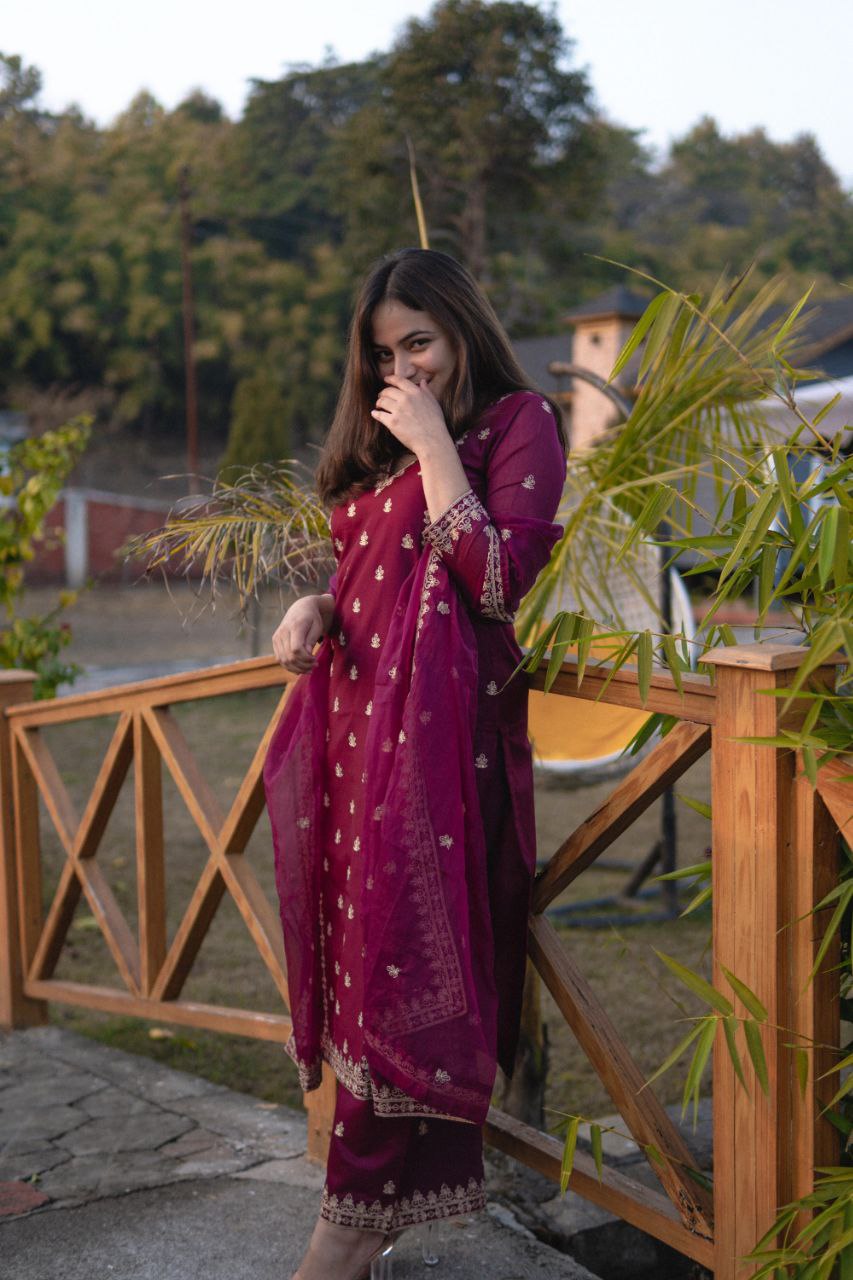 Most Elegant Chanderi Silk Embroidery Suit Set