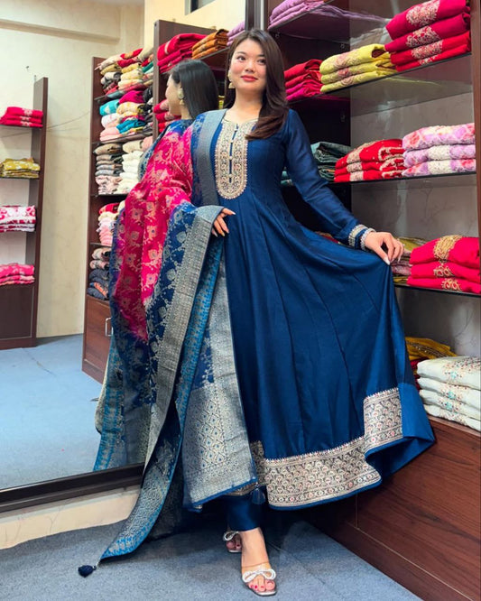 Most Attractive Banana Silk Anarkali Style Suit Set