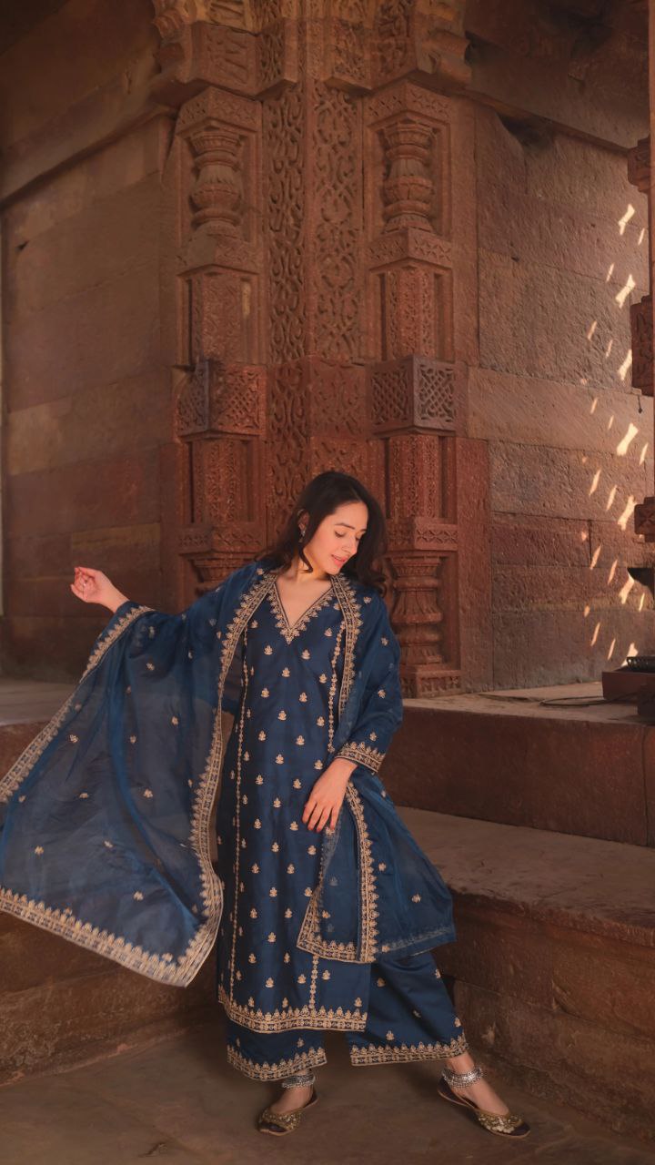 Most Elegant Chanderi Silk Embroidery Suit Set