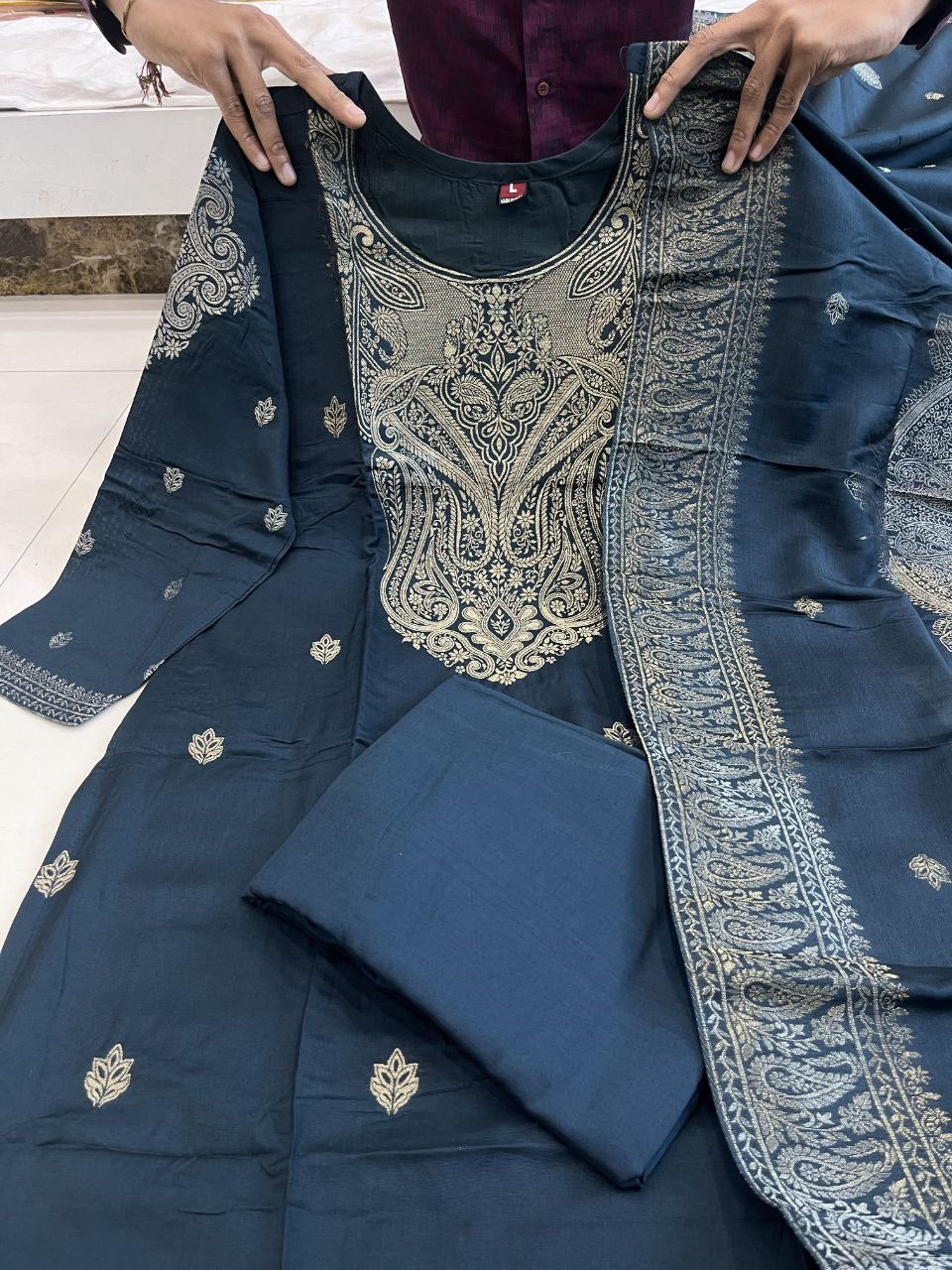 Groovy Blue Pure Heavy Designer Chanderi Silk Suit Set