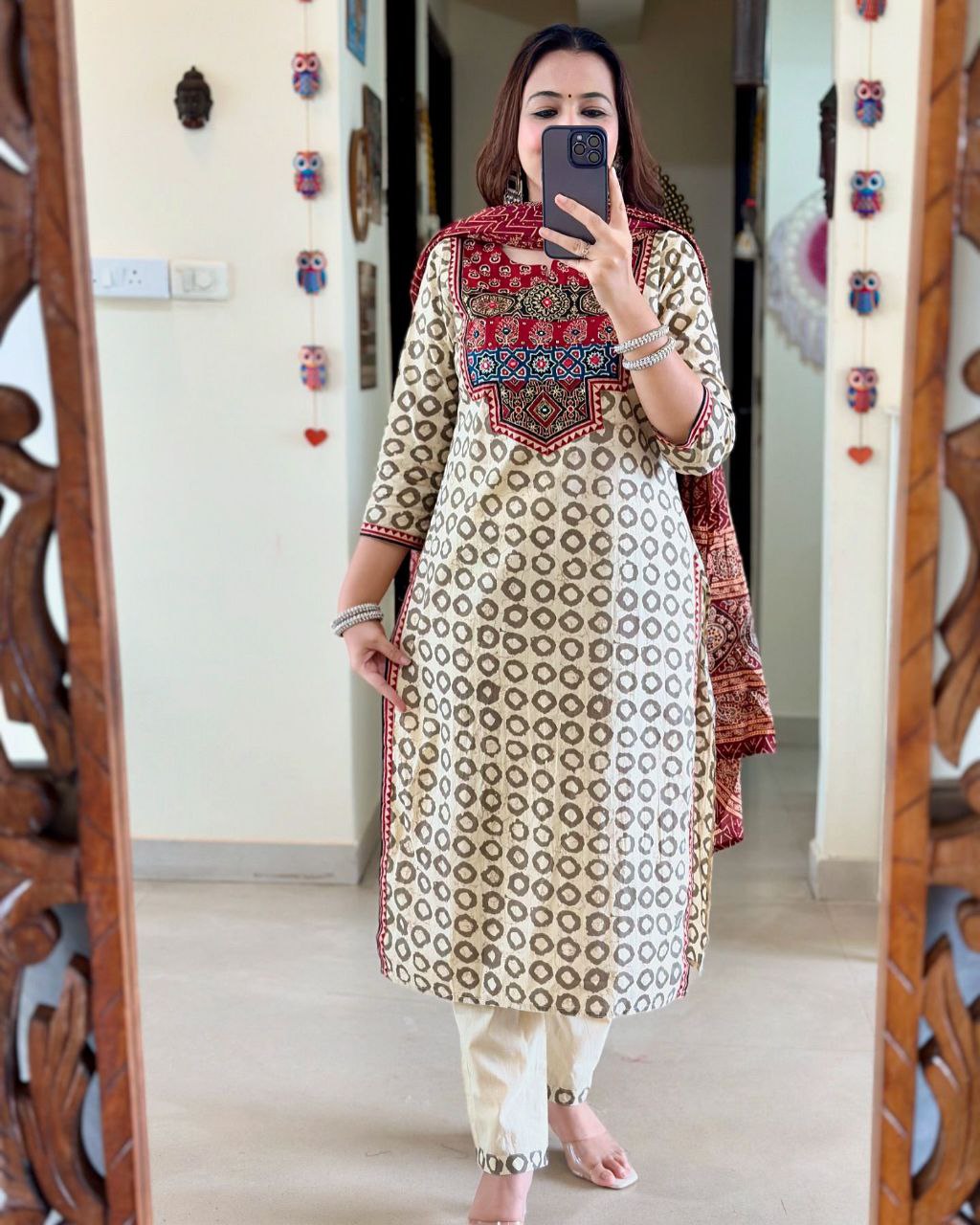 Trending Ajarakh White Pure Muslin Suit Set