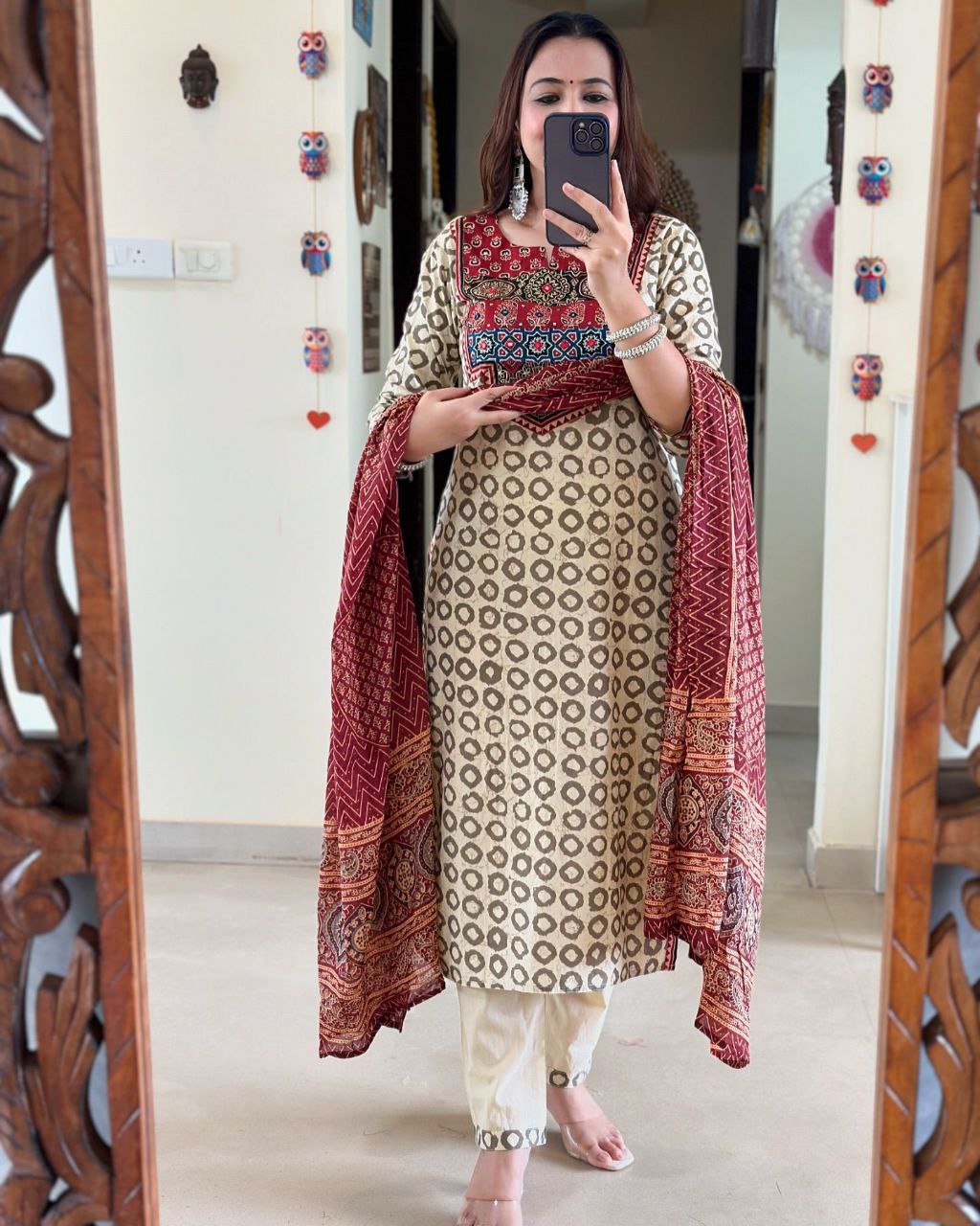 Trending Ajarakh White Pure Muslin Suit Set